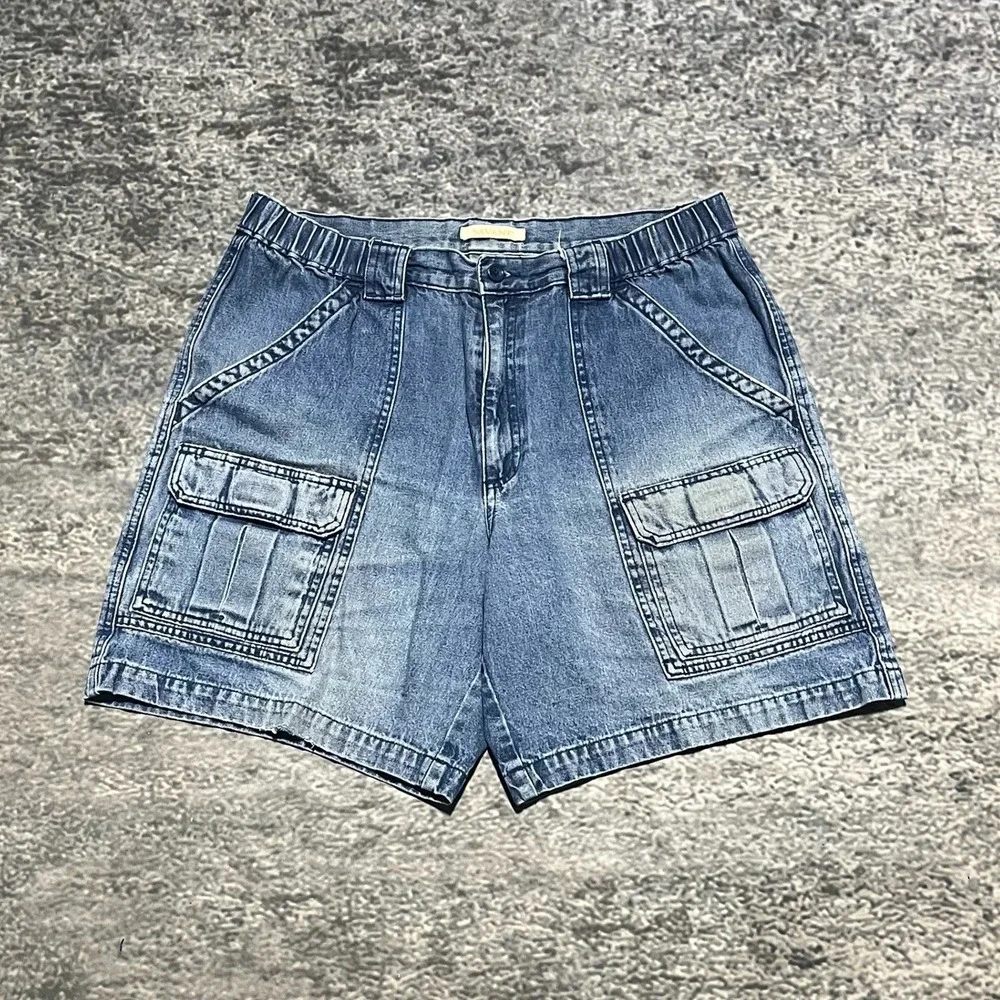 Savane Cargo Shorts Mens 36 Blue Denim Jorts Safari Outdoor Travel Utility Y2K